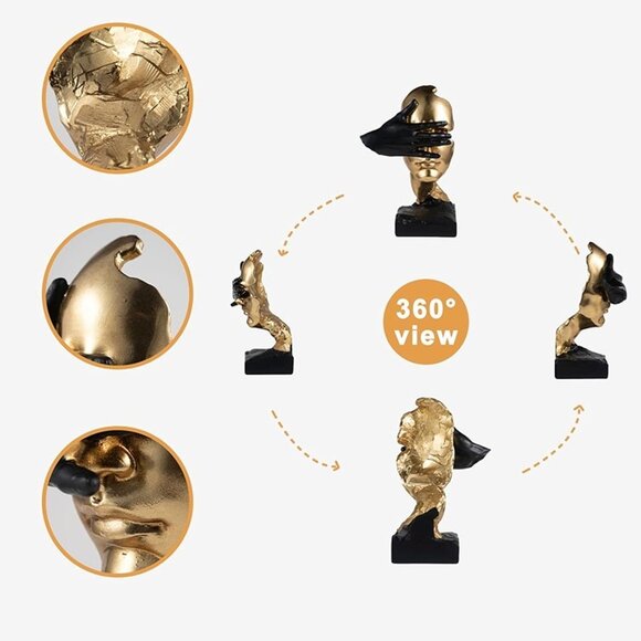 NEW Thinker Statue for Home Decor-Gold Sculptures Decorative - 11.8" H Covering - Picture 3 of 7